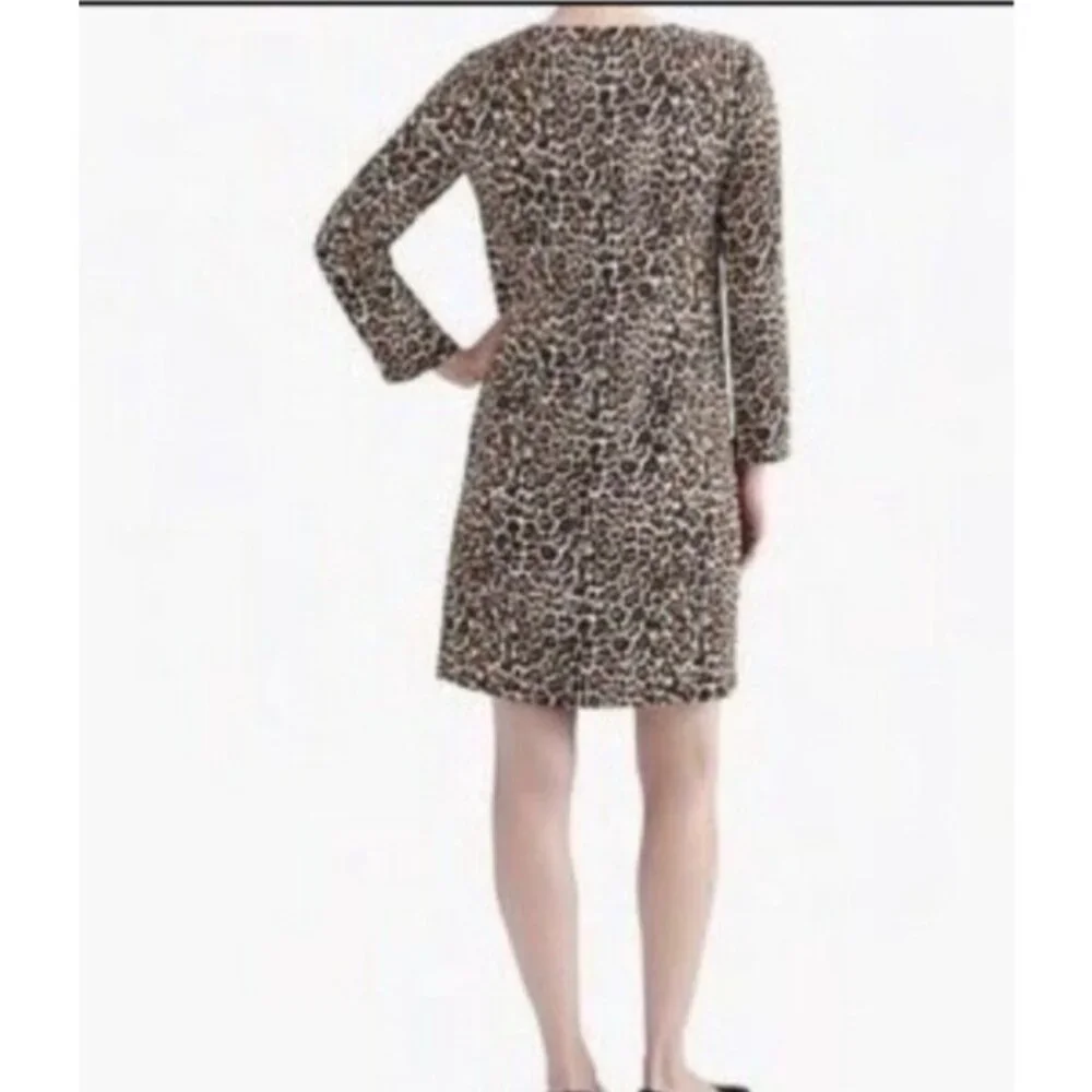 J Crew Dress 8 Animal Print Brown Black 3/4 Long Sleeve Stretch Washable